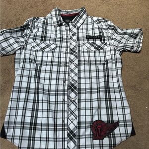 Harley Davidson, large button-down plaid shirt